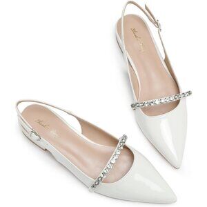 Elegant White Flats with Rhinestone Strap